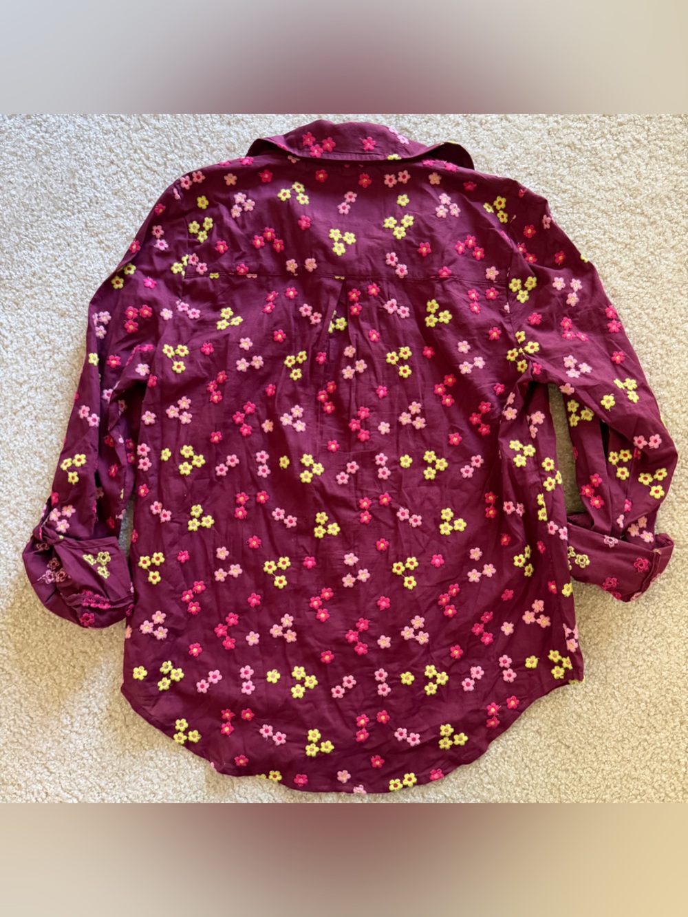 Anthropologie Maeve 100% Cotton Size M Burgundy Floral Button-Down Shirt - Picture 7 of 9